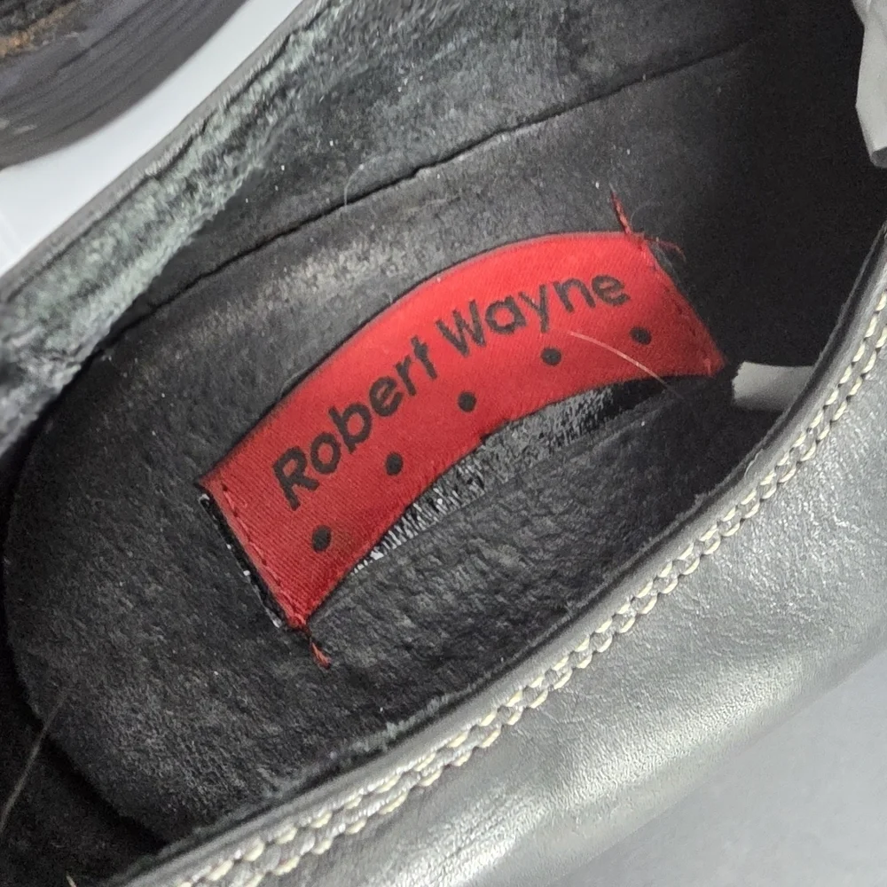 Robert Wayne Black Leather Lace-Up Shoes Men's US 12 Square Toe Derby Oxford